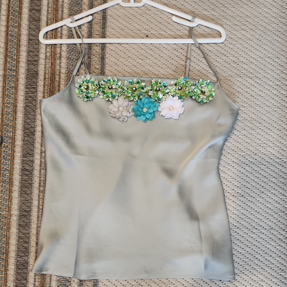 Express Satin Camisole with Floral Embellishments